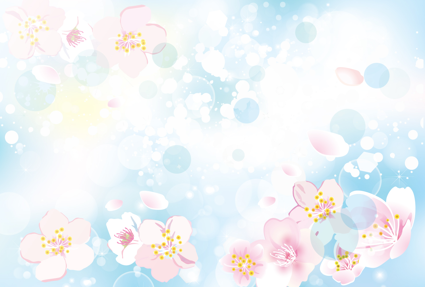 桜の花の背景イラスト　ブルー