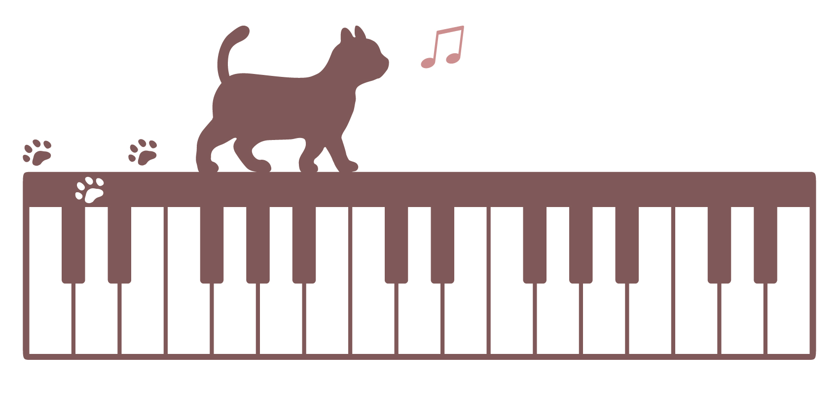 猫と鍵盤のシルエットイラスト