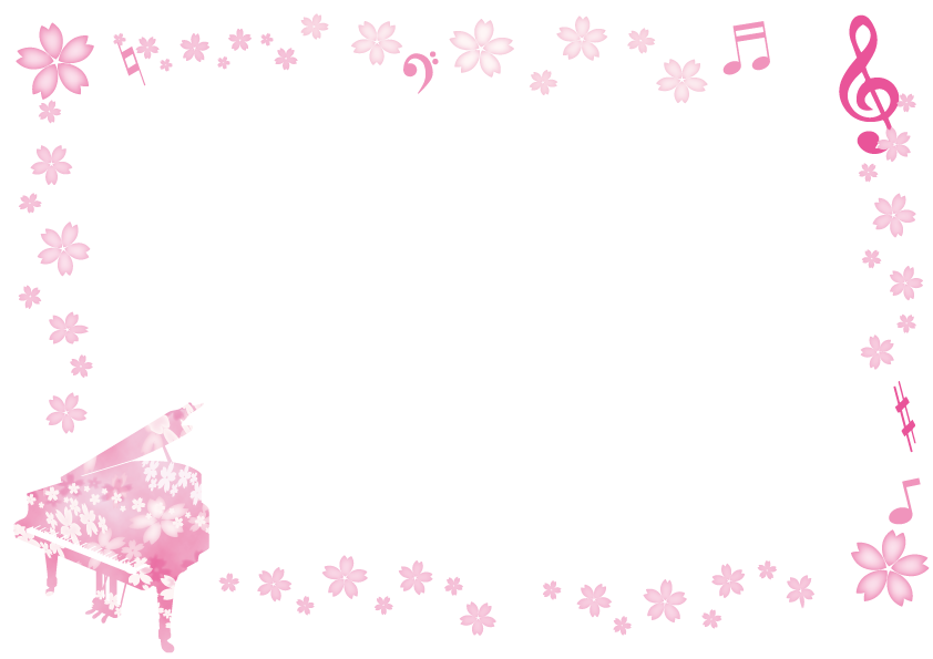 ト音記号と桜の花のフレーム・枠
