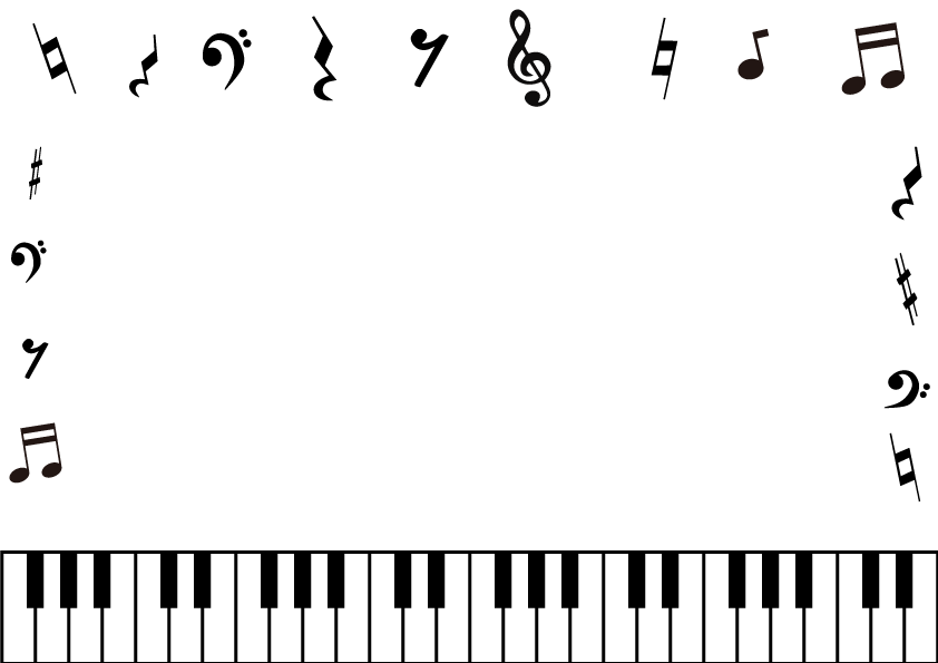 ピアノの鍵盤と音楽のモノクロフレーム