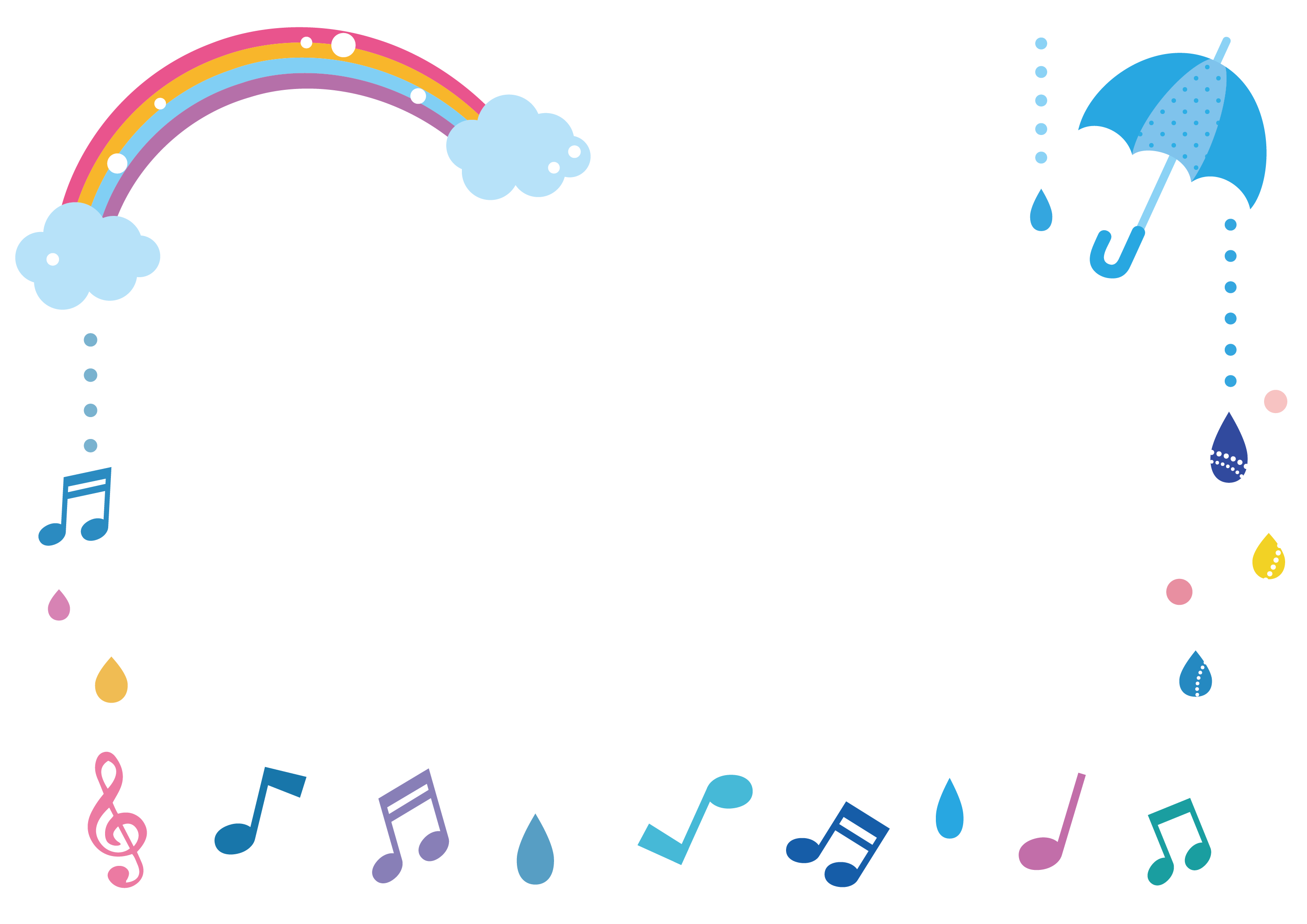 虹と傘・雨・音符のフレーム