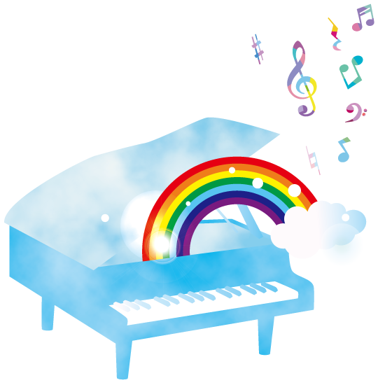 青空と虹のグランドピアノイラスト