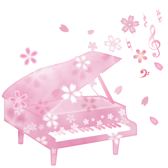 桜の花とグランドピアノイラスト