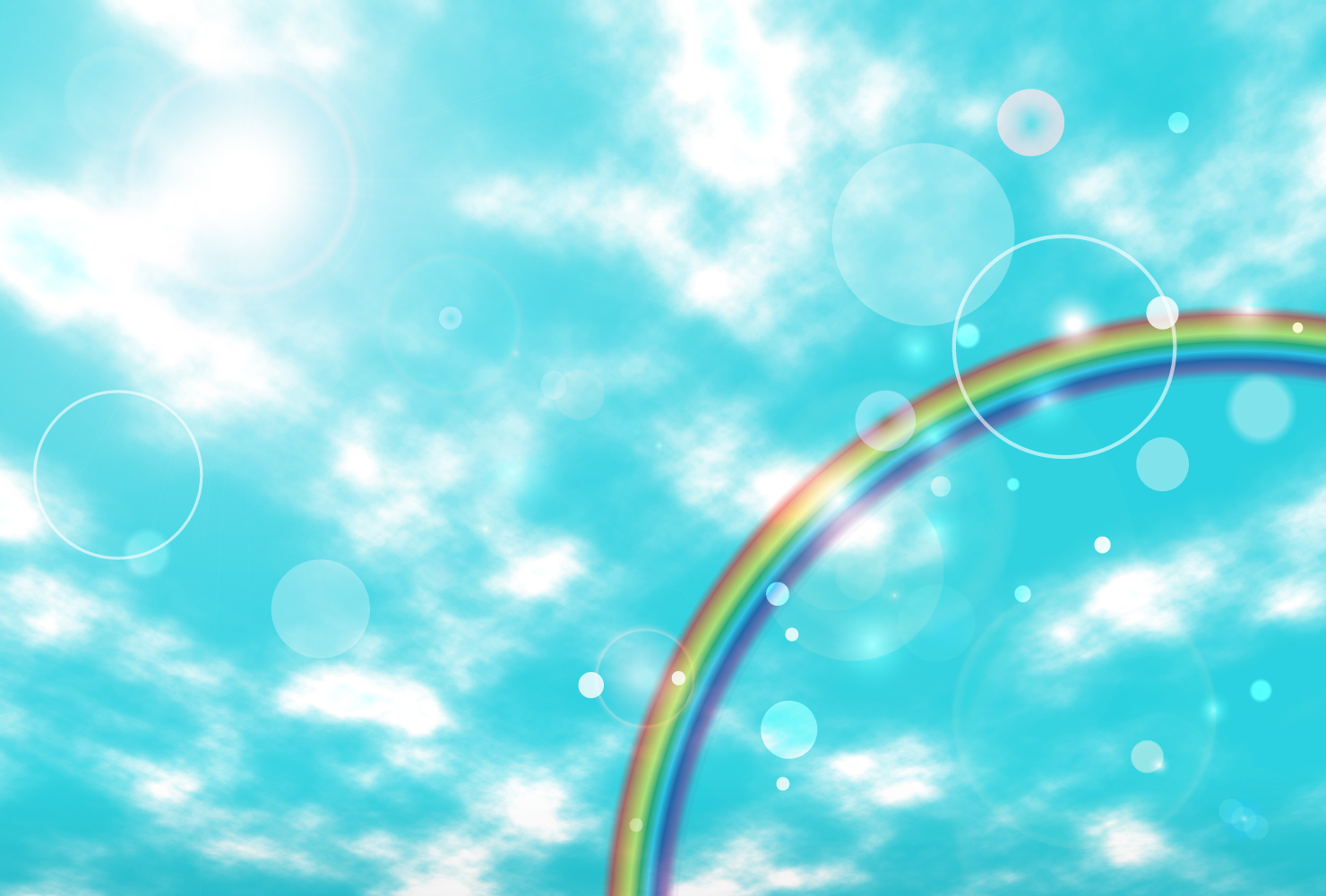 青空と虹とシャボン玉の背景イラスト