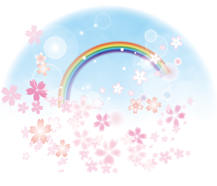 青空の虹と桜の花イラスト