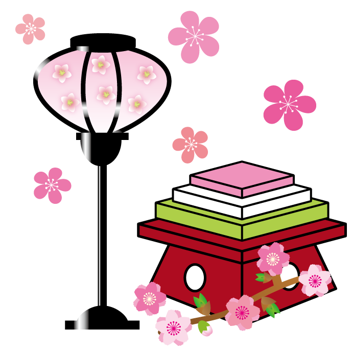菱餅とぼんぼり、桃の花のイラスト